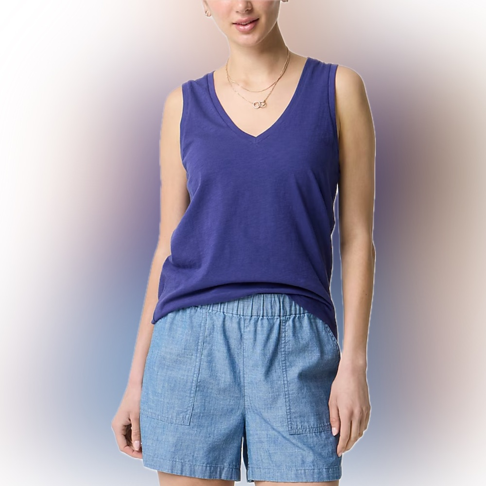 J. Crew Blue Slub cotton V neck tank top size L New With Tags